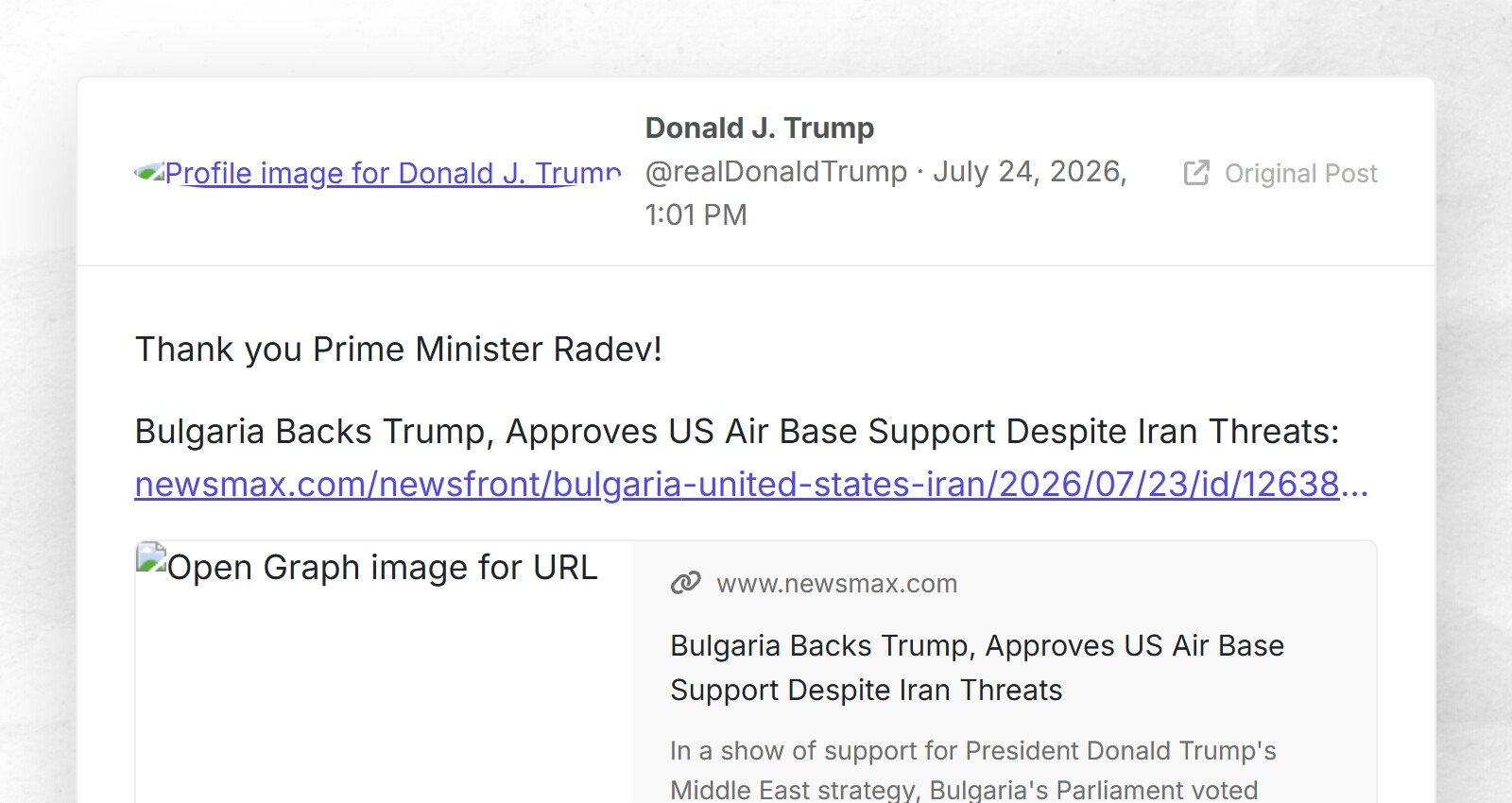 Merci Premier ministre Radev! La Bulgarie soutient Trump et approuve le soutien de la base aérienne américaine malgré les menaces iraniennes :…