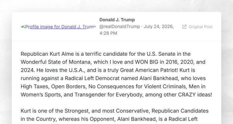 Le républicain Kurt Alme est un formidable candidat au Sénat américain dans le merveilleux État du Montana, qui…