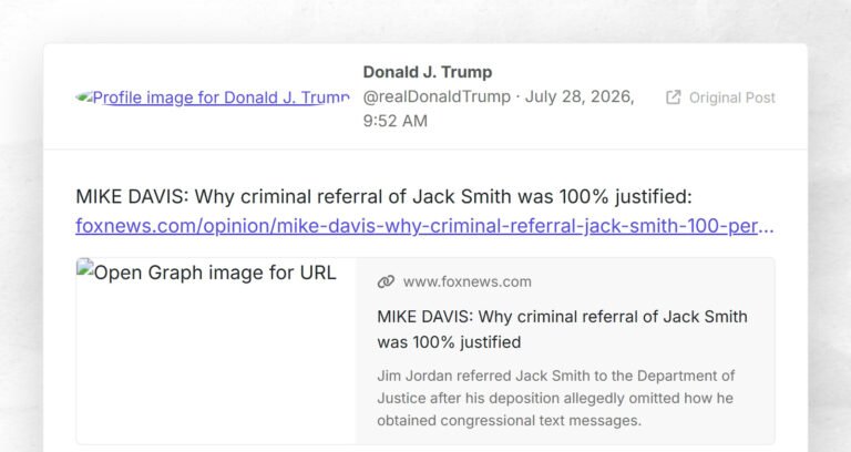 MIKE DAVIS : Pourquoi le renvoi criminel de Jack Smith était justifié à 100 % : foxnews.com/opinion/mike-davis…