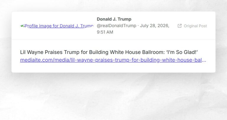 Lil Wayne fait l'éloge de Trump pour la construction de la salle de bal de la Maison Blanche : « Je suis tellement content ! » mediaite.com/media/lil-wayne-p…