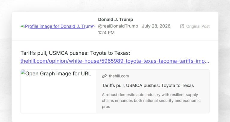 Les tarifs diminuent, l'AEUMC pousse : Toyota au Texas : thehill.com/opinion/white-hous…