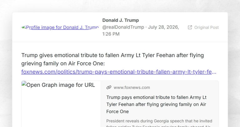 Trump rend un hommage émouvant au lieutenant de l'armée tombé au combat Tyler Feehan après avoir transporté sa famille en deuil dans l'Air Force…
