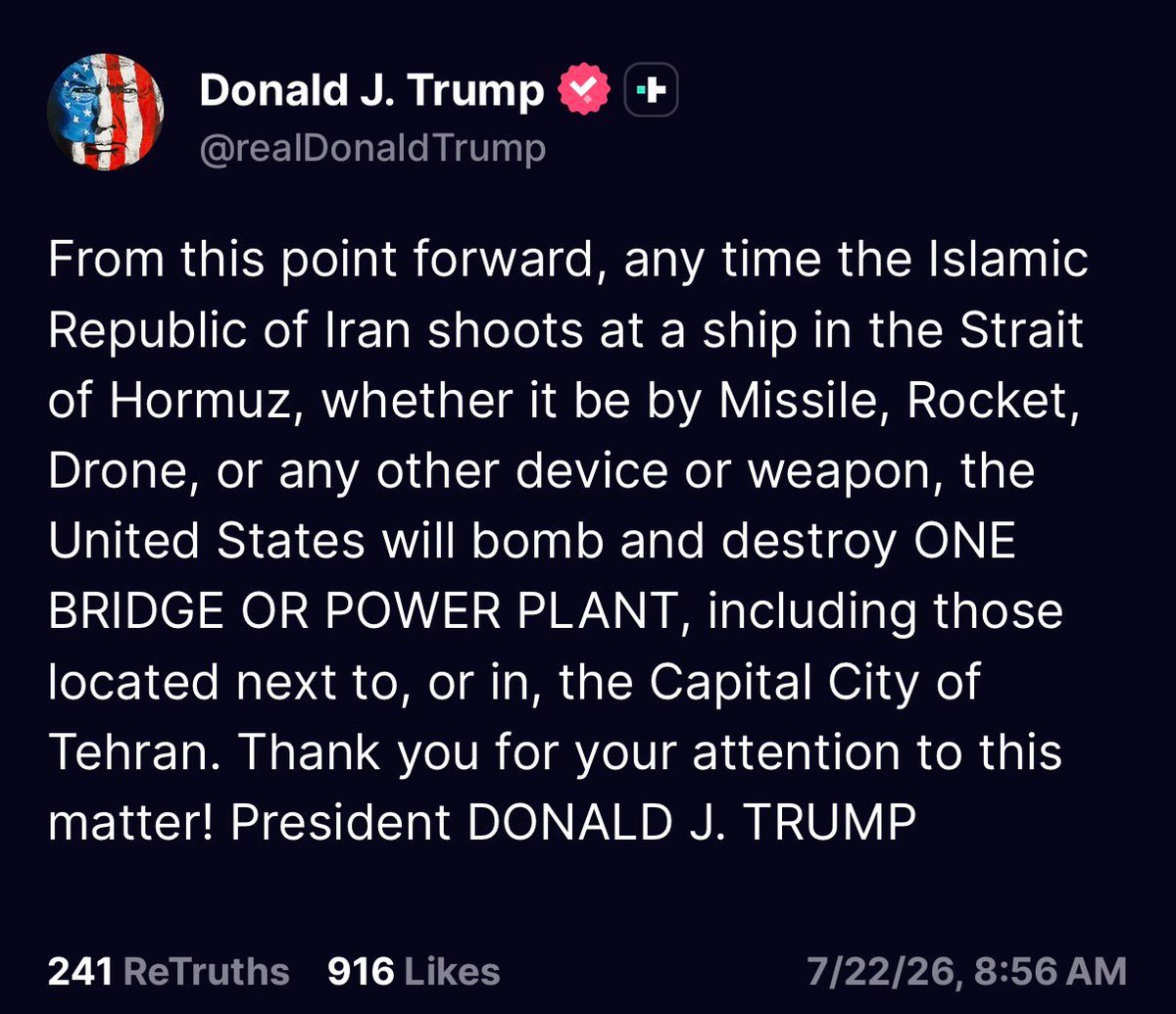 Le président Trump a déclaré que les États-Unis bombarderaient et détruiraient un pont ou une centrale…