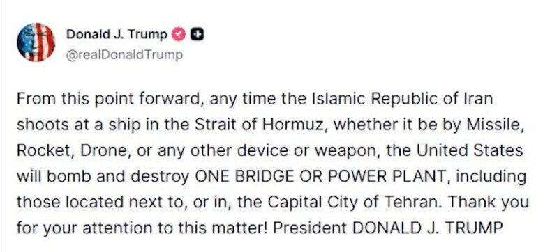 Trump dit que les États-Unis détruiront un pont ou une centrale électrique à chaque attaque iranienne à Ormuz