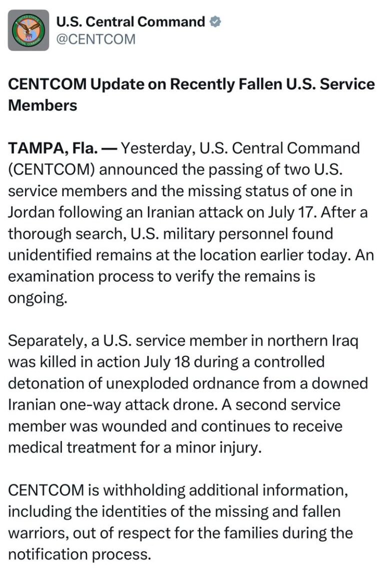 Le CENTCOM a déclaré que des équipes de recherche ont découvert des restes non identifiés sur le site de…