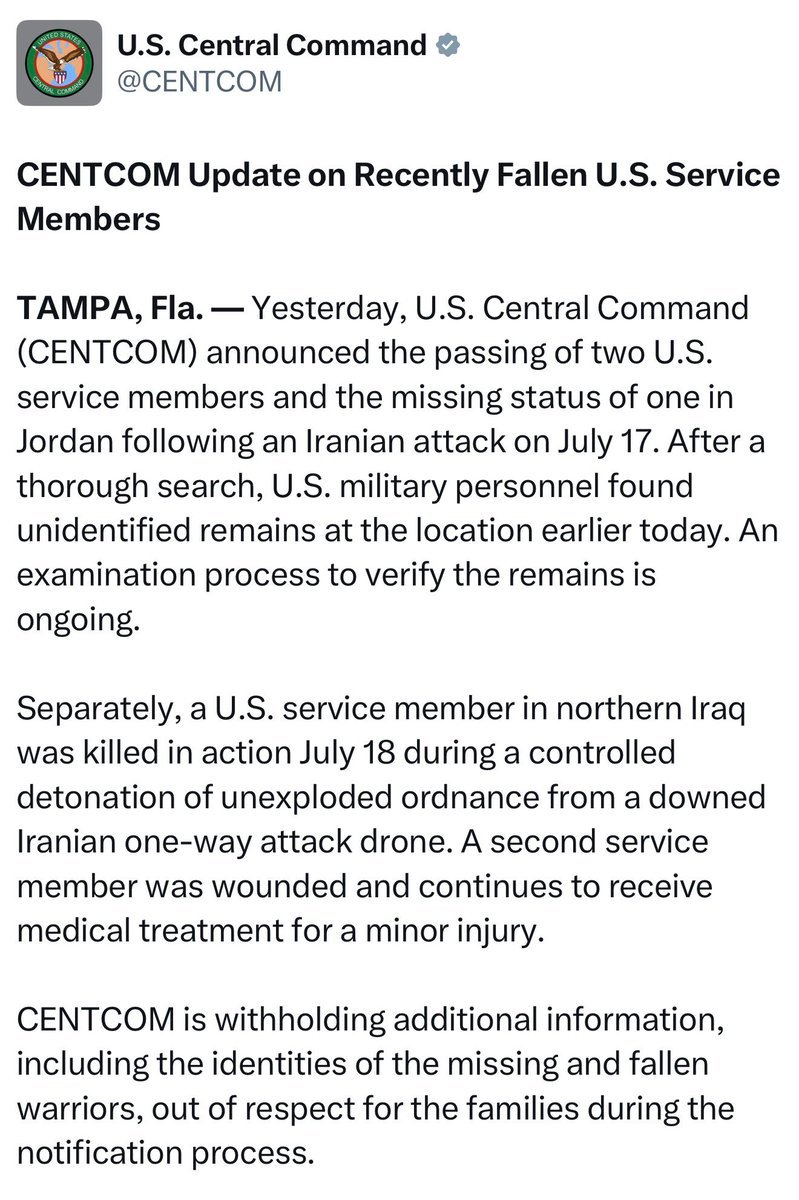Le CENTCOM a déclaré que des équipes de recherche ont découvert des restes non identifiés sur le site de…