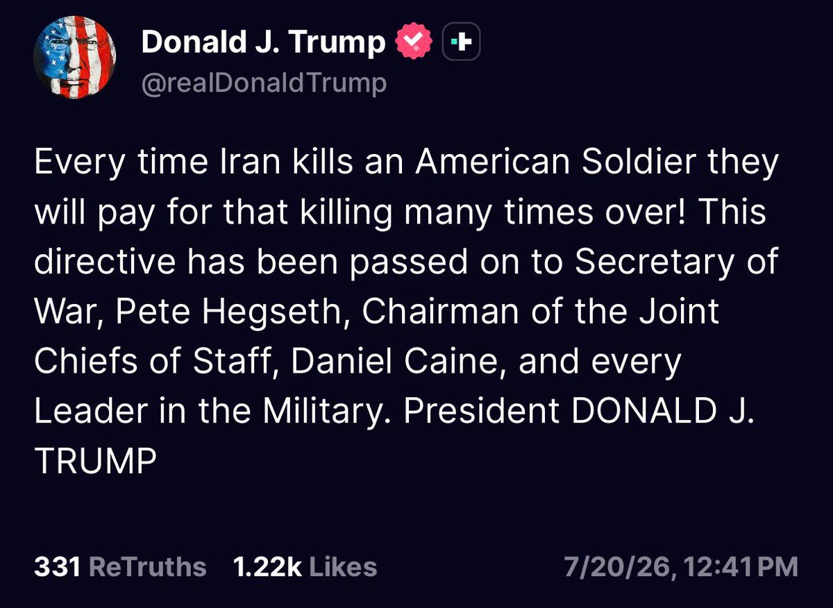 Le président Trump a déclaré que chaque fois que l’Iran tue un soldat américain, « il paiera plusieurs…