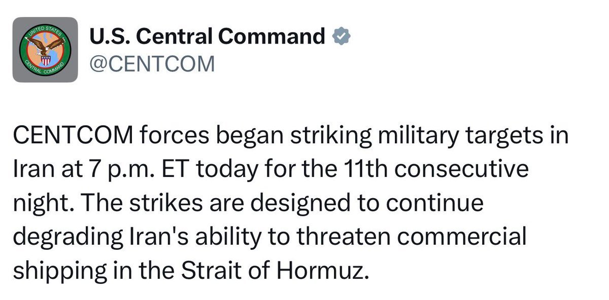Le Commandement central américain (CENTCOM) a annoncé avoir lancé à 19 heures une nouvelle série de…