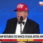 Le président Trump prononce un discours de clôture à la WHCA, s'adressant à la presse au sujet de sa…