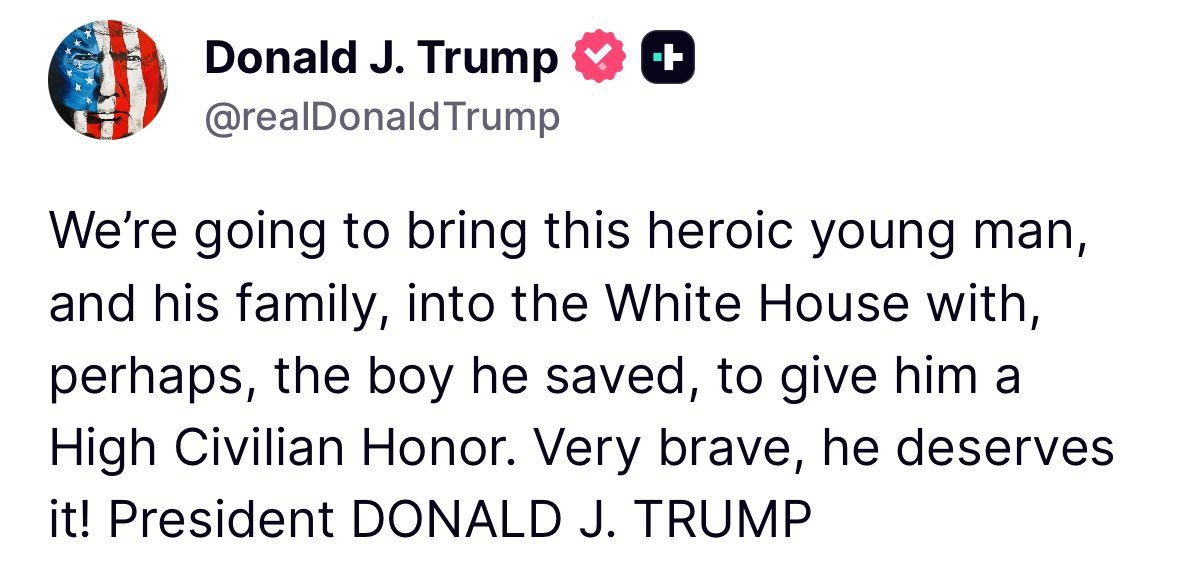 TRUMP : Nous allons amener ce jeune homme héroïque et sa famille à la Maison Blanche avec, peut-être, le…