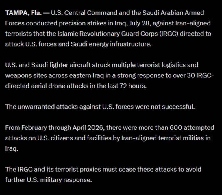 DÉCLARATION : Les États-Unis et l’Arabie Saoudite ont mené des frappes contre des « terroristes alignés…