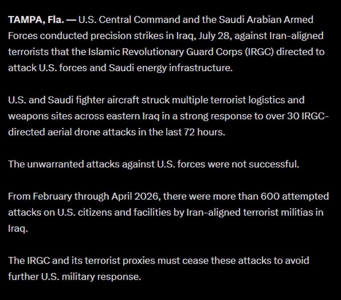 DÉCLARATION : Les États-Unis et l’Arabie Saoudite ont mené des frappes contre des « terroristes alignés…