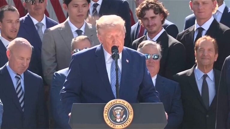 .@POTUS : "Nous sommes ravis d'accueillir les champions des World Series 2025, les @Dodgers de Los Angeles...