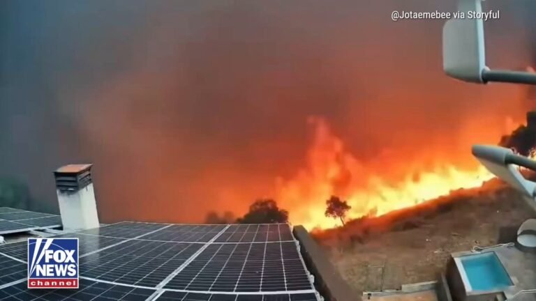 Les images des caméras de sécurité capturent un incendie de forêt se déplaçant rapidement vers une maison…