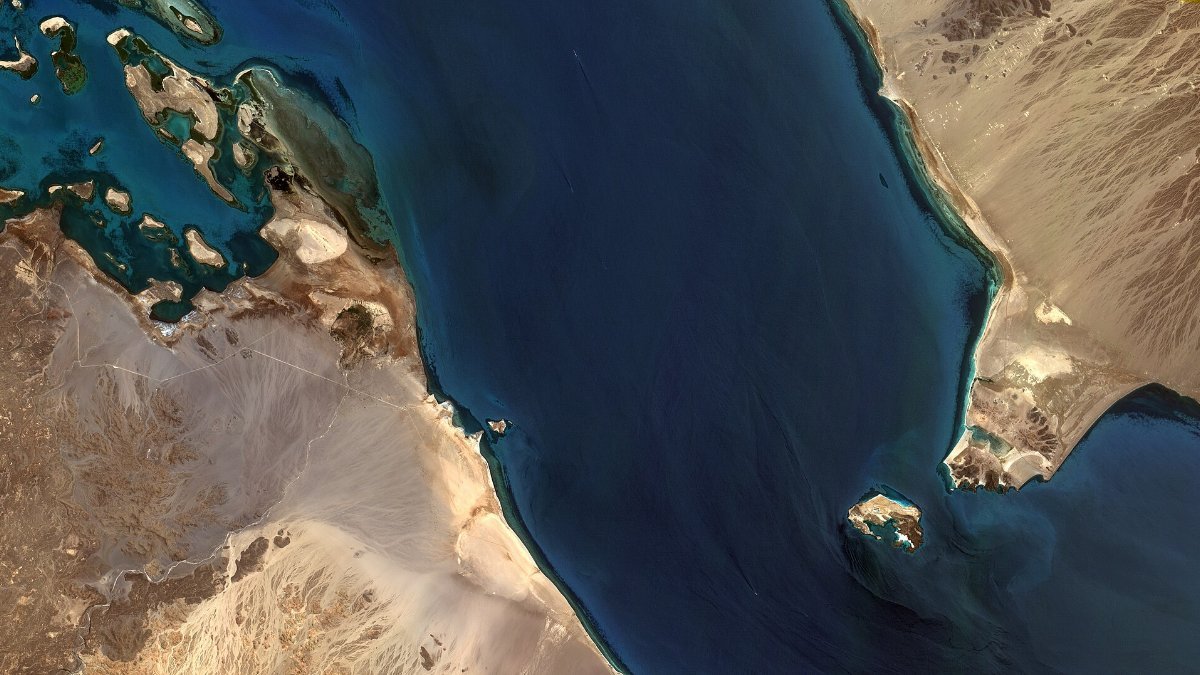 Vue satellite du détroit de Bab el-Mandeb, entre la mer Rouge et le golfe d’Aden