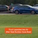 Une camionnette a brièvement décollé après avoir heurté un tronçon de route à Greenville, au Texas, qui…