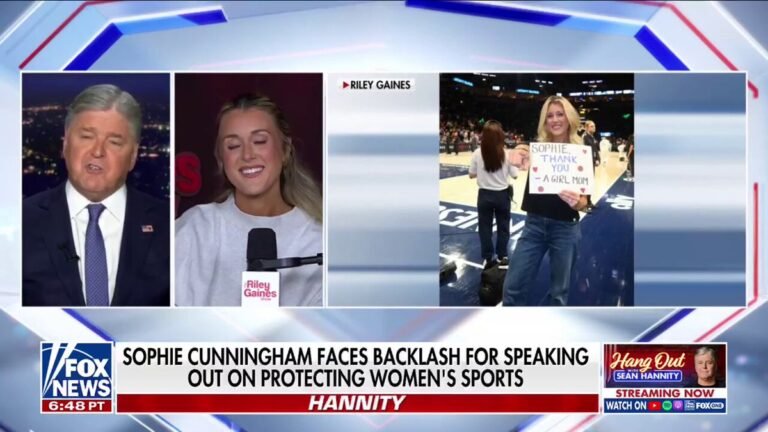 .@Riley_Gaines_ riposte à la WNBA après que la sécurité lui ait fait ranger sa pancarte de soutien à…