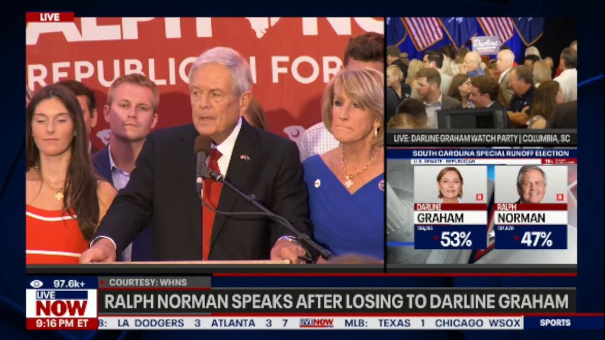 MAINTENANT - Ralph ​Norman, perd contre Darline Graham et dans son discours de concession, il dit qu'il ne…