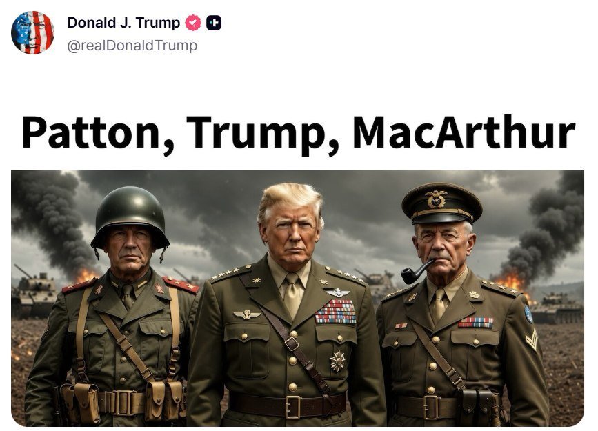 Trump partage l'image de lui par l'IA avec les généraux Patton et MacArthur.