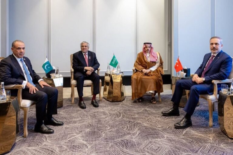Les ministres des Affaires étrangères de l'Égypte, du Pakistan, de l'Arabie saoudite et de la Turquie se…