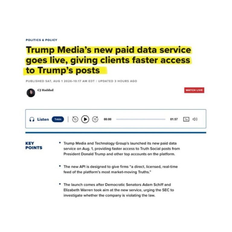 Le service d’accès anticipé payant de Trump Media aux publications de Trump est en ligne.