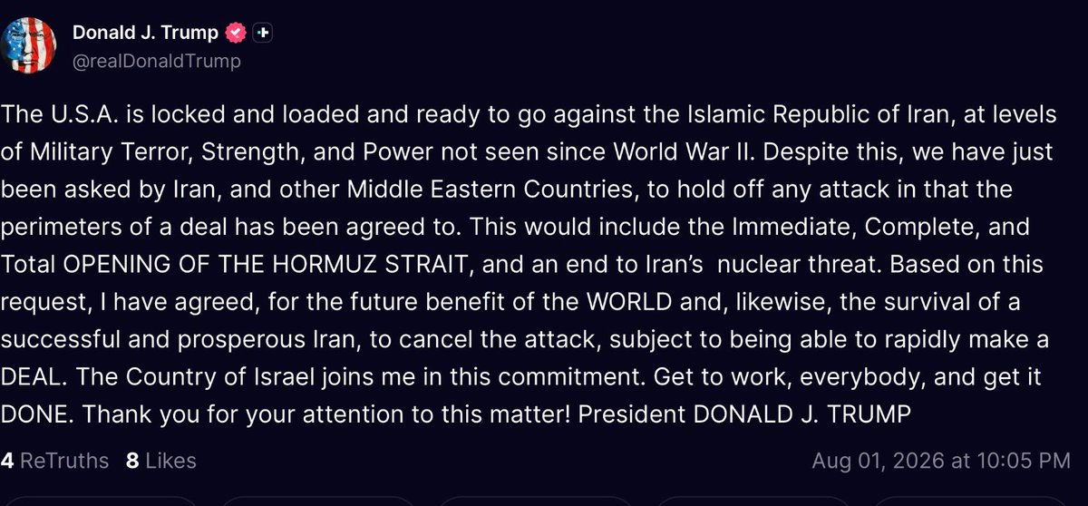 Le président Trump fait marche arrière et annonce qu’il annule les frappes contre l’Iran.