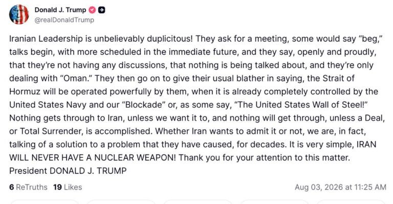 Le président Trump se plaint dans un message publié ce matin que les dirigeants iraniens sont «…
