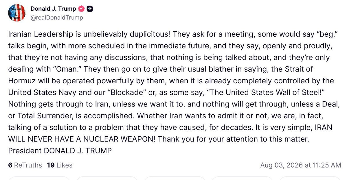 Le président Trump se plaint dans un message publié ce matin que les dirigeants iraniens sont «…