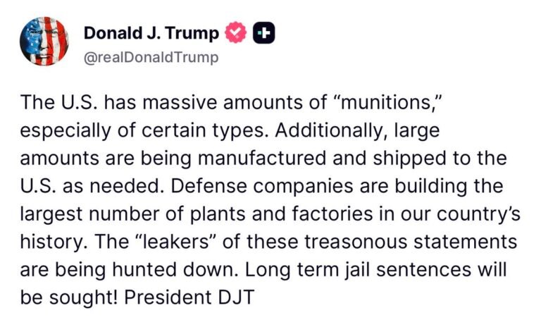NOUVEAU : Le président Trump repousse les rapports sur les stocks de munitions américains, affirmant que…