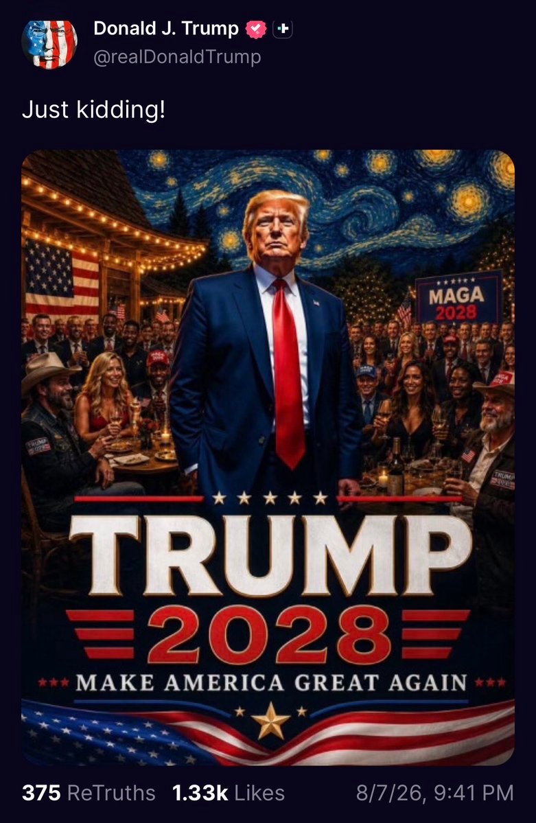 Le président Trump taquine une candidature à la présidentielle de 2028 dans le dernier article de Truth…