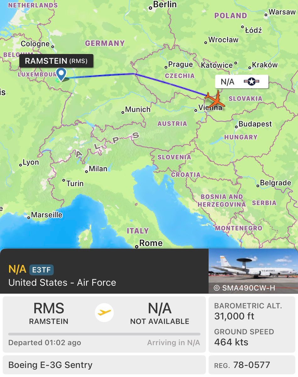 Un avion aéroporté d'alerte et de contrôle (AWACS) E-3G « Sentry » de l'US Air Force a quitté la base…