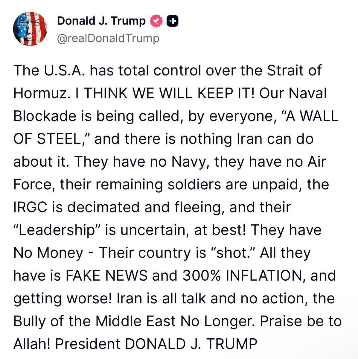 Le président américain Donald J. Trump, dans un article publié plus tôt sur TruthSocial, a déclaré que les…