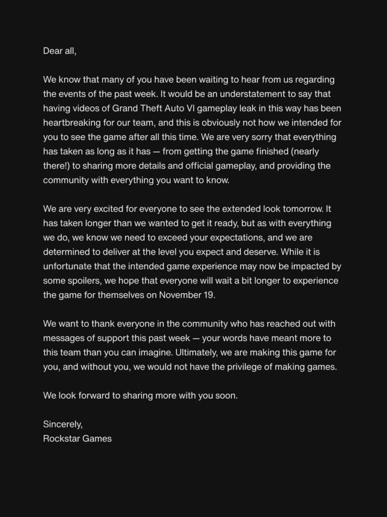 Rockstar Games publie une déclaration sur les récentes fuites de GTA VI avant le regard prolongé de demain