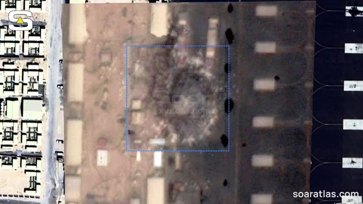 Les images satellite montrent un hangar de maintenance d'hélicoptères endommagé au Camp Buehring au…