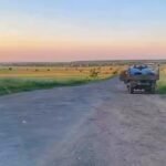 Ancien APC Spartan de l'armée britannique en service en Ukraine, équipé d'une énorme cage anti-drone.